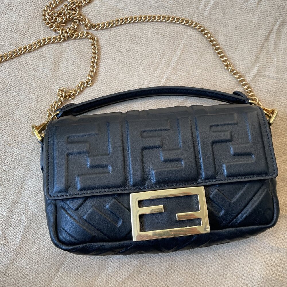 Fendi mini baguette in black nappa leather